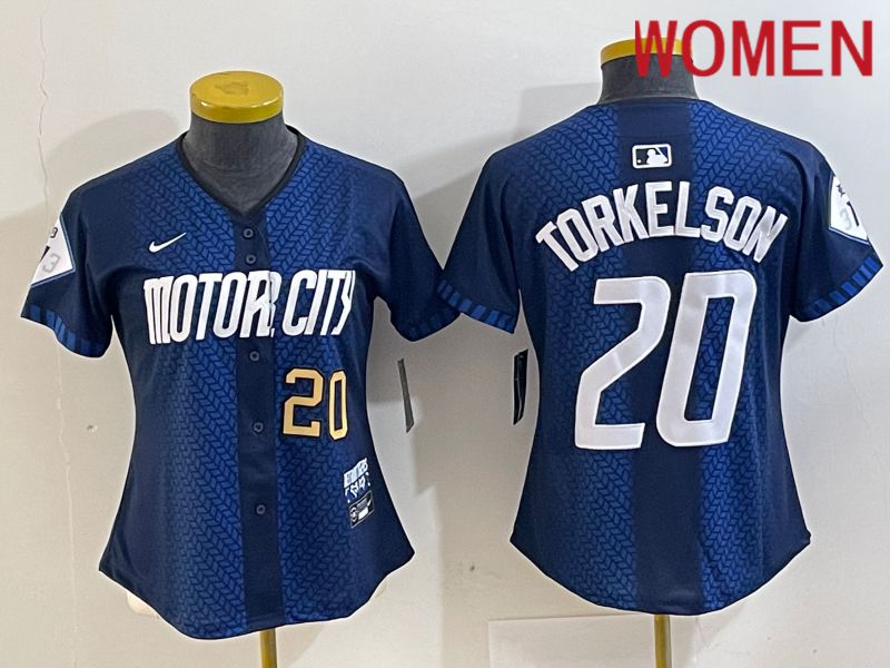 Women Detroit Tigers #20 Torkelson Blue City Edition Nike 2024 MLB Jersey style 2